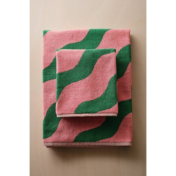 Prosop verde/roz din bumbac 50x70 cm Waves – Jotex-image-3