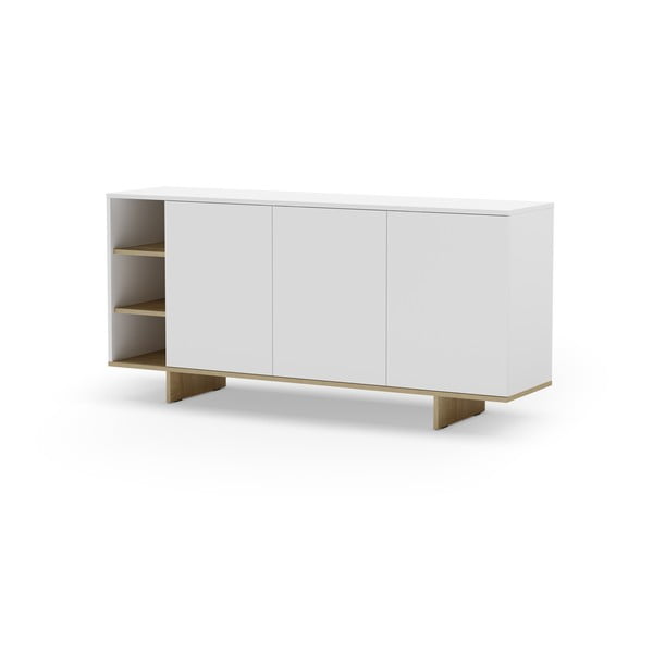 Comodă albă joasă cu aspect de lemn de stejar 170x80 cm Cequoia – Marckeric-image-3