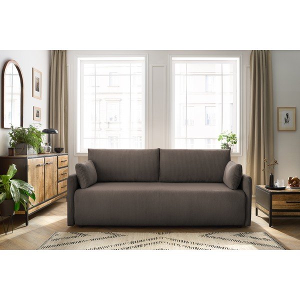 Canapea maro extensibilă cu tapițerie din catifea reiată  211 cm Marcel – Bobochic Paris-image-1