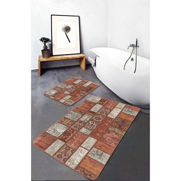 Covorașe de baie maro 2 buc. din catifea 60x100 cm – Mila Home-image-2