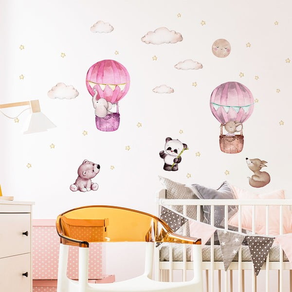 Autocolante de perete pentru camera copiilor Ambiance Balloons and Stars, roz-image-1