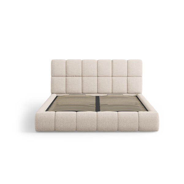 Pat matrimonial bej tapițat cu spațiu de depozitare cu somieră 180x200 cm Bellis – Micadoni Home-image-3