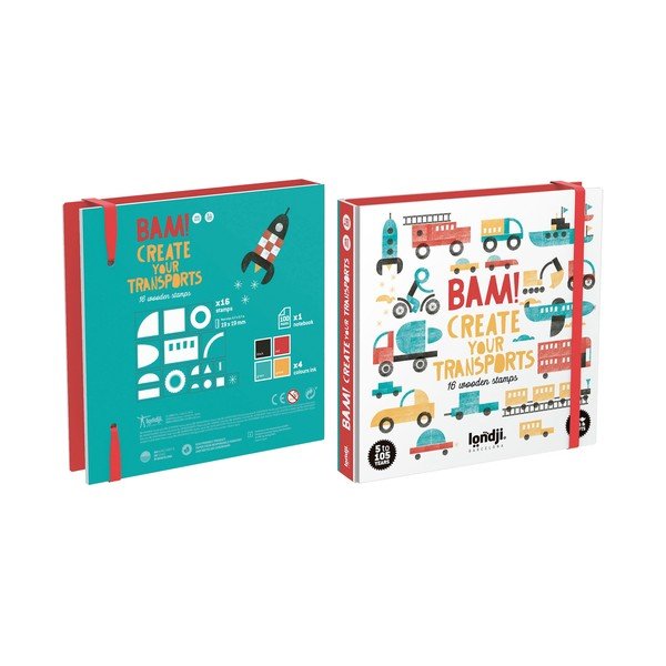 Set cu ștampile cu mijloace de transport Londji Bam! Create your transport