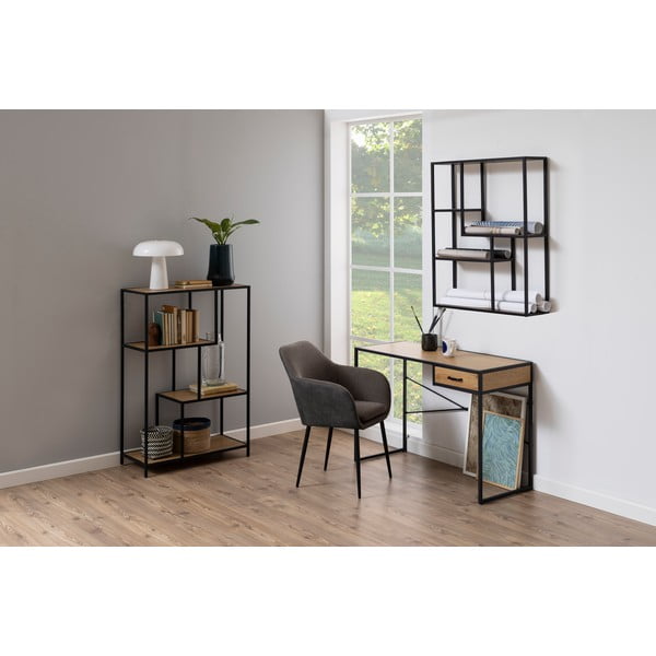 Bibliotecă de perete neagră/în culoare naturală cu aspect de lemn de stejar 75x91 cm Seaford – Actona-image-1