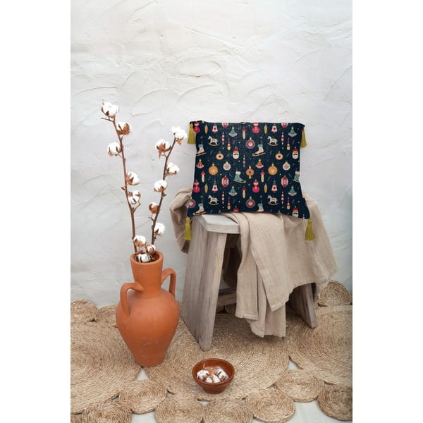 Pernă albastră închis din amestec de in Really Nice Things Christmas Ornaments, 45 x 45 cm, 45 x 45 cm-image-2