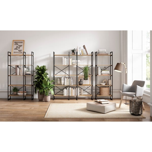 Etajeră negru/natural  cu aspect de lemn de stejar 144x175 cm Dusan – Marckeric-image-1