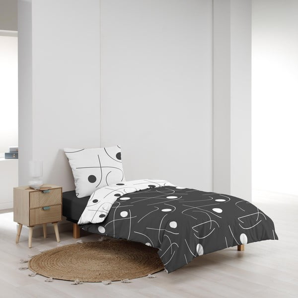 Lenjerie de pat albă-gri închis din microfibră pentru pat de o persoană 140x200 cm Sonate – douceur d'intérieur-image-1