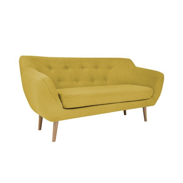 Canapea cu 2 locuri și picioare de culoare deschisă Mazzini Sofas Sicile, galben-image-3
