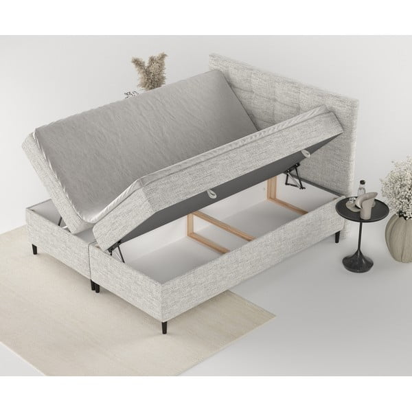 Pat boxspring gri deschis cu spațiu de depozitare 160x200 cm Urbaneo – Maison de Rêve-image-3