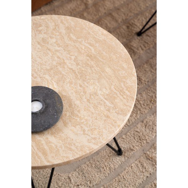 Măsuță auxiliară rotundă cu blat cu aspect de marmură ø 55 cm Prunus – Actona-image-2