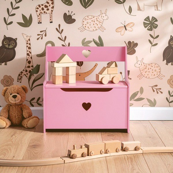 Dulap pentru copii roz cu bancă 60x62x34 cm Pink Heart – Premier Housewares-image-3