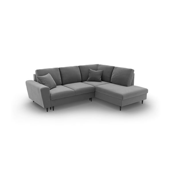 Colțar gri deschis extensibil, cu spațiu de depozitare cu tapițerie din catifea (cu colț pe partea dreaptă-în formă de ”L”) Kyoto – Cosmopolitan Design-image-1