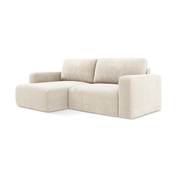 Colțar crem extensibil/cu spațiu de depozitare cu tapițerie din chenille (cu colț pe partea stângă/cu șezlong) Kona – Makamii-image-2