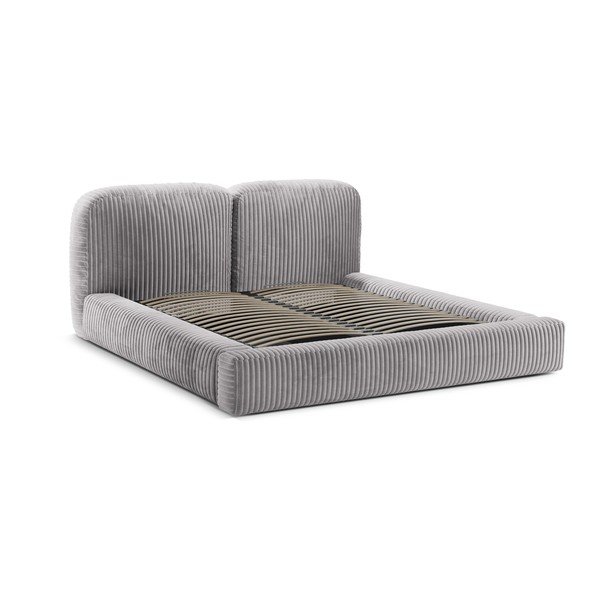 Pat matrimonial gri deschis tapițat cu spațiu de depozitare cu somieră 180x200 cm Martina – Micadoni -image-3