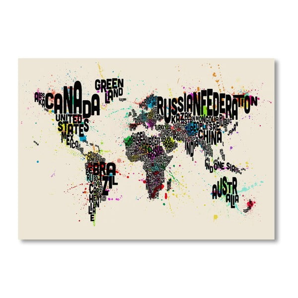 Poster cu harta lumii Americanflat Multi, 60 x 42 cm, negru