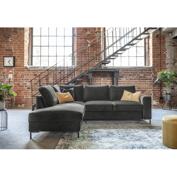 Colțar gri închis extensibil cu tapițerie din catifea (cu colț pe partea stângă ) Lofty Lilly – Miuform-image-1