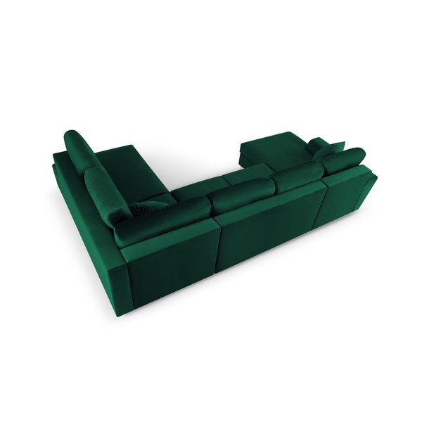 Colțar verde extensibil, cu spațiu de depozitare cu tapițerie din catifea (cu colț pe partea dreaptă, în formă de "U") Kyoto – Cosmopolitan Design-image-4