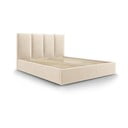 Pat matrimonial 160x200 cm bej tapițat cu spațiu de depozitare cu somieră Juniper – Mazzini Beds