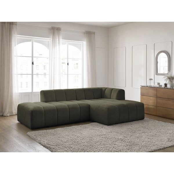 Colțar verde cu tapițerie din țesătură bouclé (cu colț pe partea dreaptă/cu șezlong) Annecy – Bobochic Paris-image-1