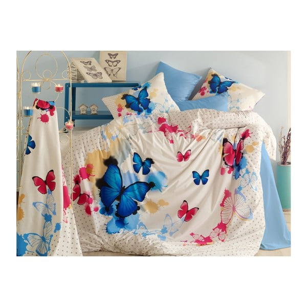 Lenjerie de pat cu cearșaf din bumbac Olivia, 200 x 220 cm