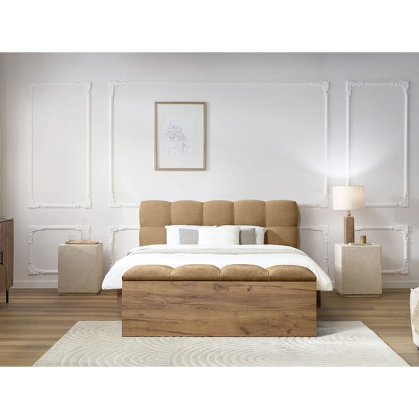 Pat matrimonial bej tapițat cu somieră 180x200 cm Kumo – Bobochic Paris-image-2