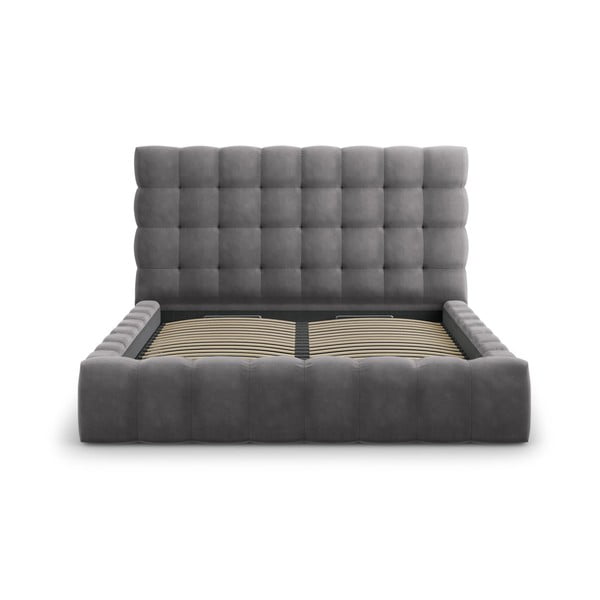 Pat matrimonial gri tapițat cu spațiu de depozitare și somieră 200x200 cm Bali – Cosmopolitan Design-image-3
