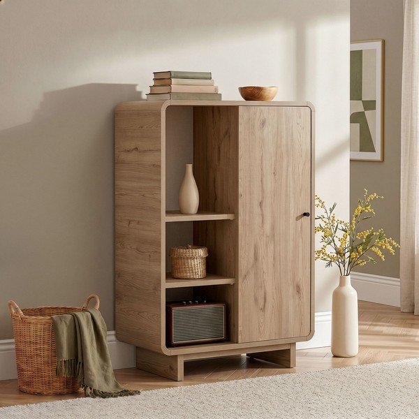 Dulap în culoare naturală deschisă cu aspect de lemn de stejar 70x110x34 cm Torina – Nordure-image-1