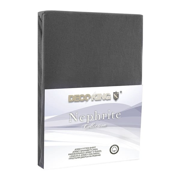 Cearșaf de pat cu elastic DecoKing Nephrite, 180–200 cm, gri închis-image-1