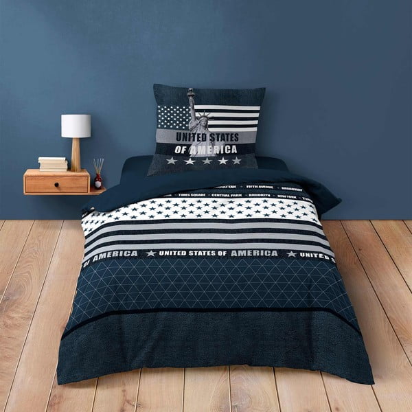 Lenjerie de pat albastru-închis din bumbac pentru pat de o persoană 140x200 cm States – douceur d'intérieur-image-4