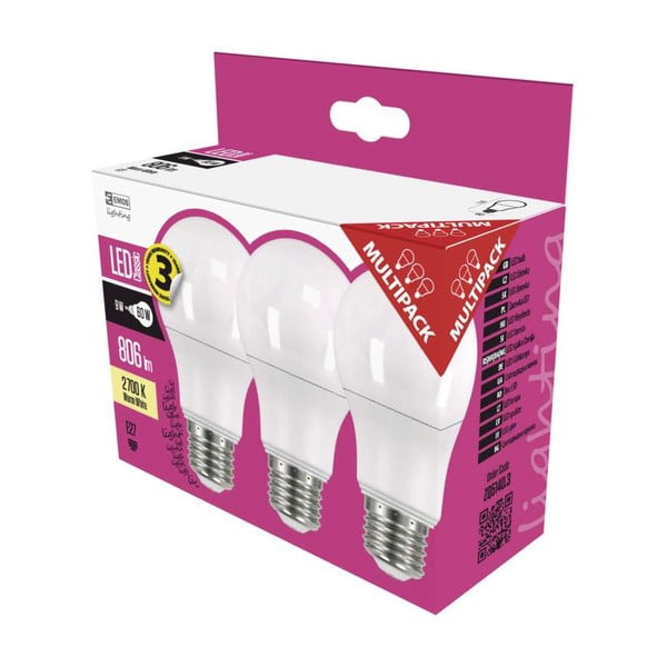 Set 3 becuri cu LED EMOS Classic A60 Warm White, 8,5W E27-image-1
