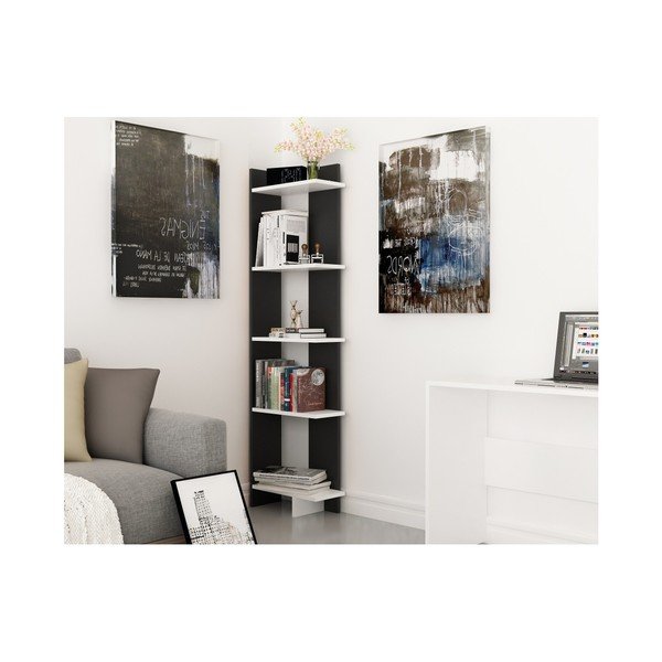 Bibliotecă cu detalii albe Als Black White, negru-image-2