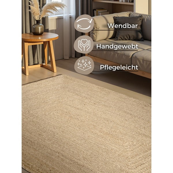 Covor culoare naturală deschisă reversibil, țesut manual din iută 160x230 cm Sharmila Natural White – Hanse Home-image-1