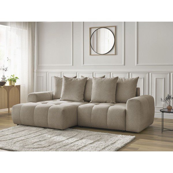 Colțar bej extensibil/cu spațiu de depozitare cu tapițerie din chenille (cu colț pe partea stângă/cu șezlong) Roxelane – Bobochic Paris-image-4