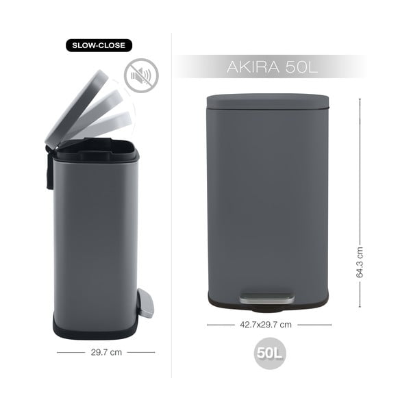Coș de gunoi gri închis cu pedală din oțel 50 l   Akira – Spirella-image-3