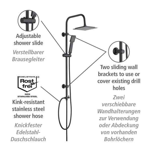 Set de duș negru mat din oțel inoxidabil 101 cm Cuadro – Wenko-image-3