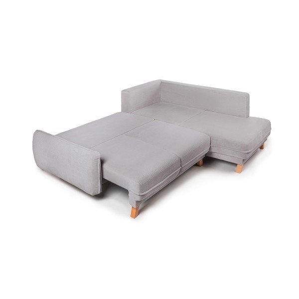 Colțar gri deschis extensibil/cu spațiu de depozitare cu tapițerie din catifea reiată  (cu colț pe partea stângă/în formă de ”L”) Tori – Bonami Selection-image-3