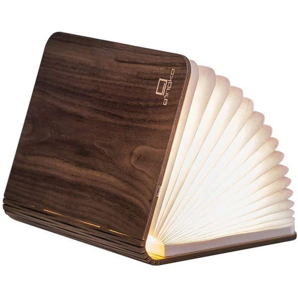 Veioză din lemn de nuc, cu LED Gingko Booklight Large, maro închis