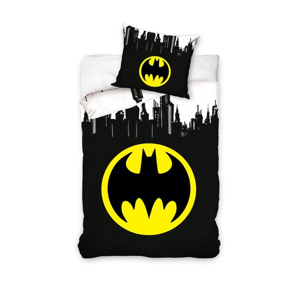 Lenjerie de pat din bumbac pentru copii CARBOTEX Batman Logo, 160 x 200 cm