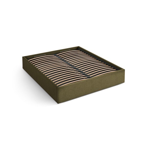 Pat matrimonial verde tapițat cu spațiu de depozitare/fără tăblie cu somieră 180x200 cm Susan – Micadoni 