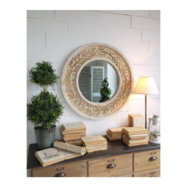 Oglindă rotundă cu cadru din lemn de plop Orchidea Milano Ramage Antique White