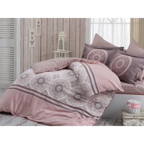 Lenjerie de pat din bumbac satinat pentru pat dublu Hobby Silvana, 220 x 240 cm, roz