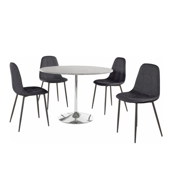 Set masă rotundă cu 4 scaune Støraa Terri Concrete, negru