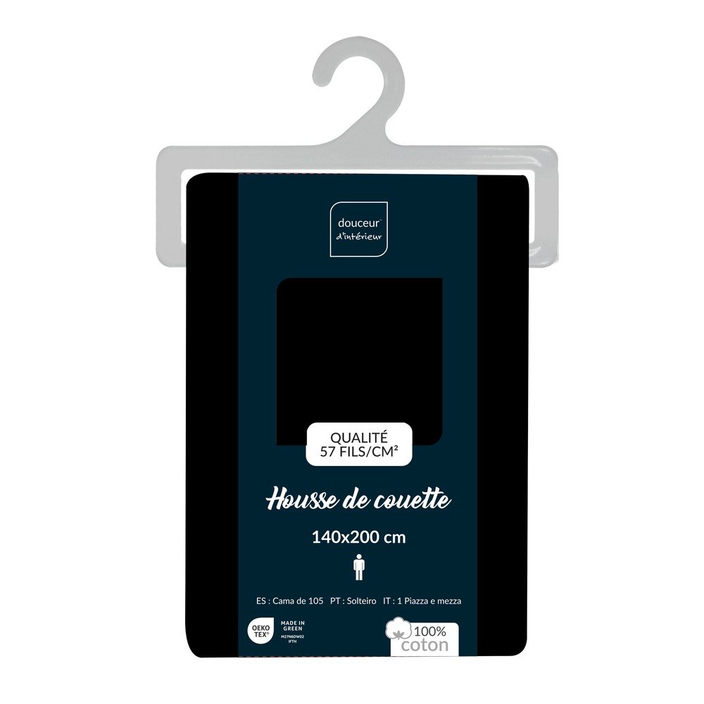 Husă de pilotă neagră din bumbac pentru pat de o persoană 140x200 cm Lina – douceur d'intérieur
