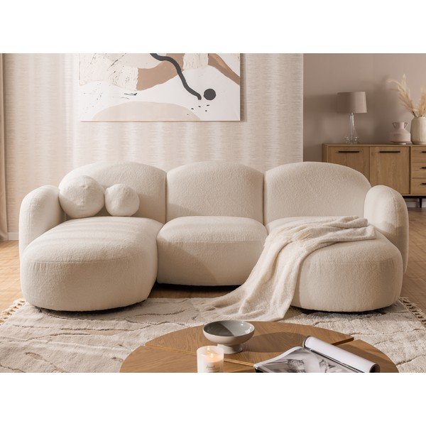 Colțar maro deschis cu tapițerie din țesătură bouclé (în formă de "U") Orbit – Ropez-image-1