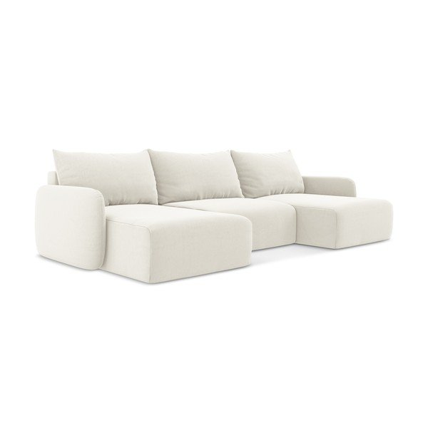 Colțar crem extensibil/cu spațiu de depozitare cu tapițerie din catifea (în formă de "U") Kalena – Makamii-image-2