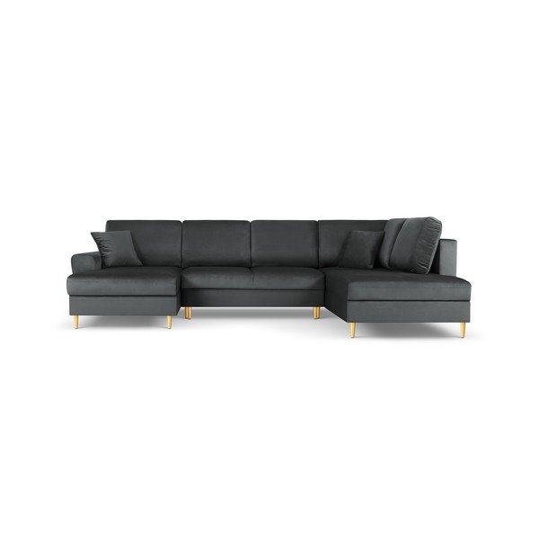 Colțar gri închis extensibil, cu spațiu de depozitare cu tapițerie din catifea (cu colț pe partea dreaptă, în formă de "U") Kyoto – Cosmopolitan Design