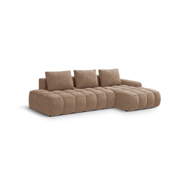 Colțar maro deschis extensibil/cu spațiu de depozitare cu tapițerie din catifea (cu colț pe partea dreaptă/cu șezlong) Linz – Cosmopolitan Design-image-2