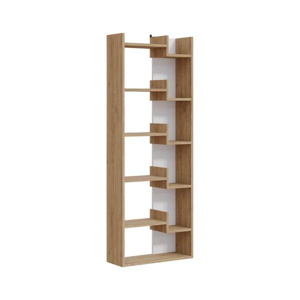 Bibliotecă albă/în culoare naturală cu aspect de lemn de stejar 60,5x162 cm Klapo – Marckeric-image-2
