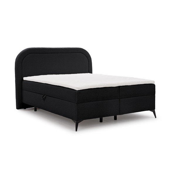 Pat boxspring negru cu spațiu de depozitare 160x200 cm Ornes – Ropez