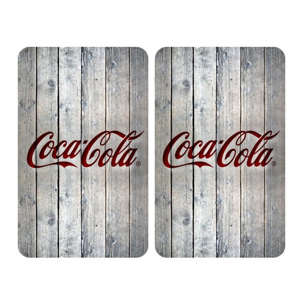 Set 2 protecții din sticlă pentru aragaz Wenko Coca-Cola Wood, 52 x 30 cm